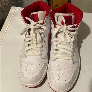 Jordan Men's White and Red High-Top Athletic Shoes
